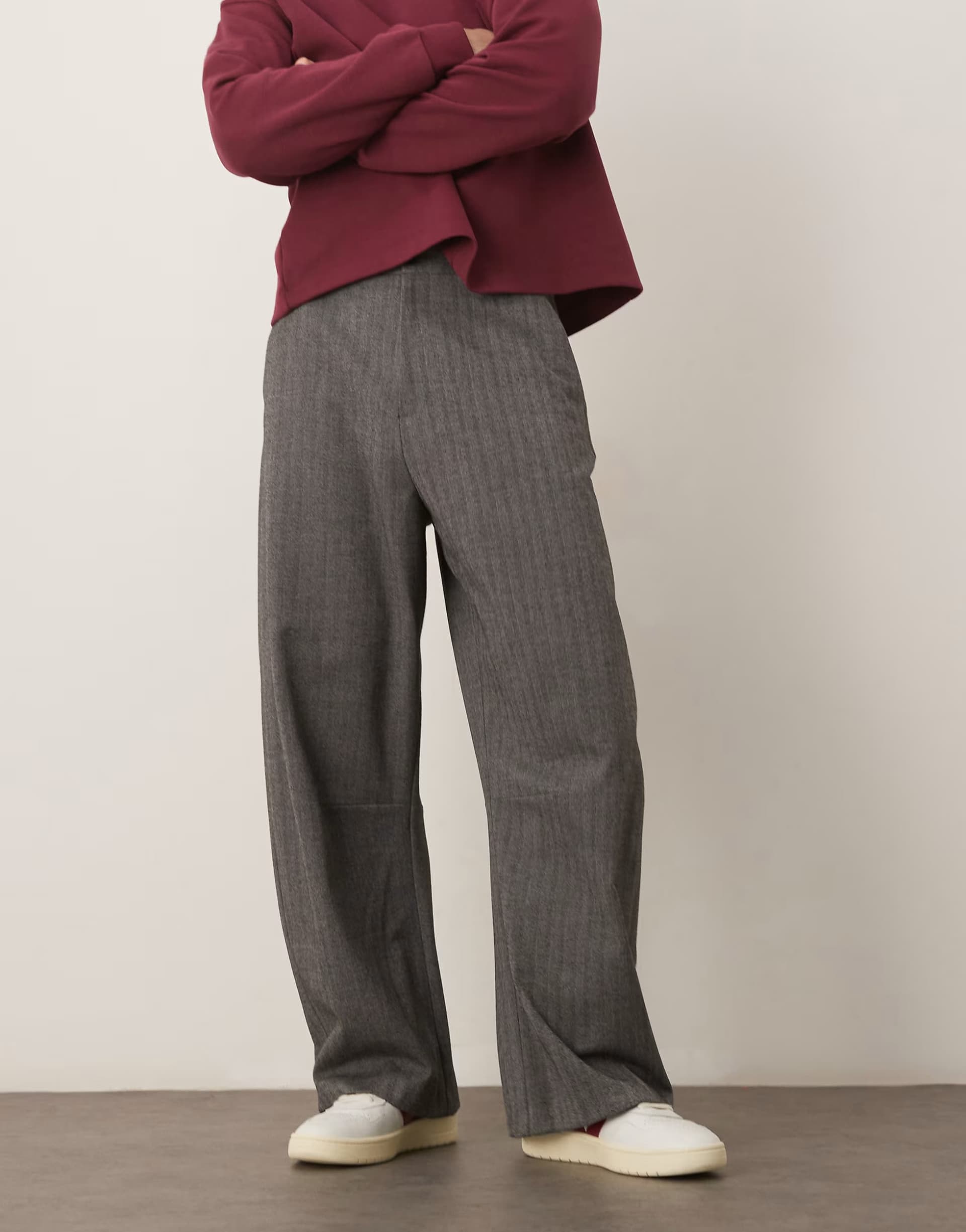 ASOS ASOS DESIGN smart barrel leg trousers in black herringbone