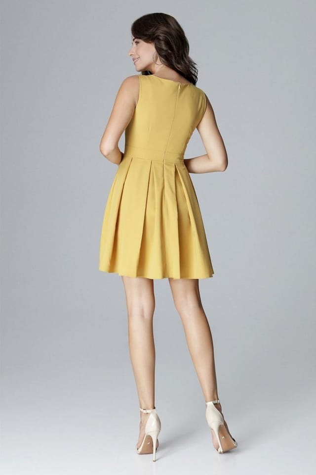 Love Lace Love Lace Women's Cocktail Sleeveless Low Neck Flared Folds Dress in Yellow - 3