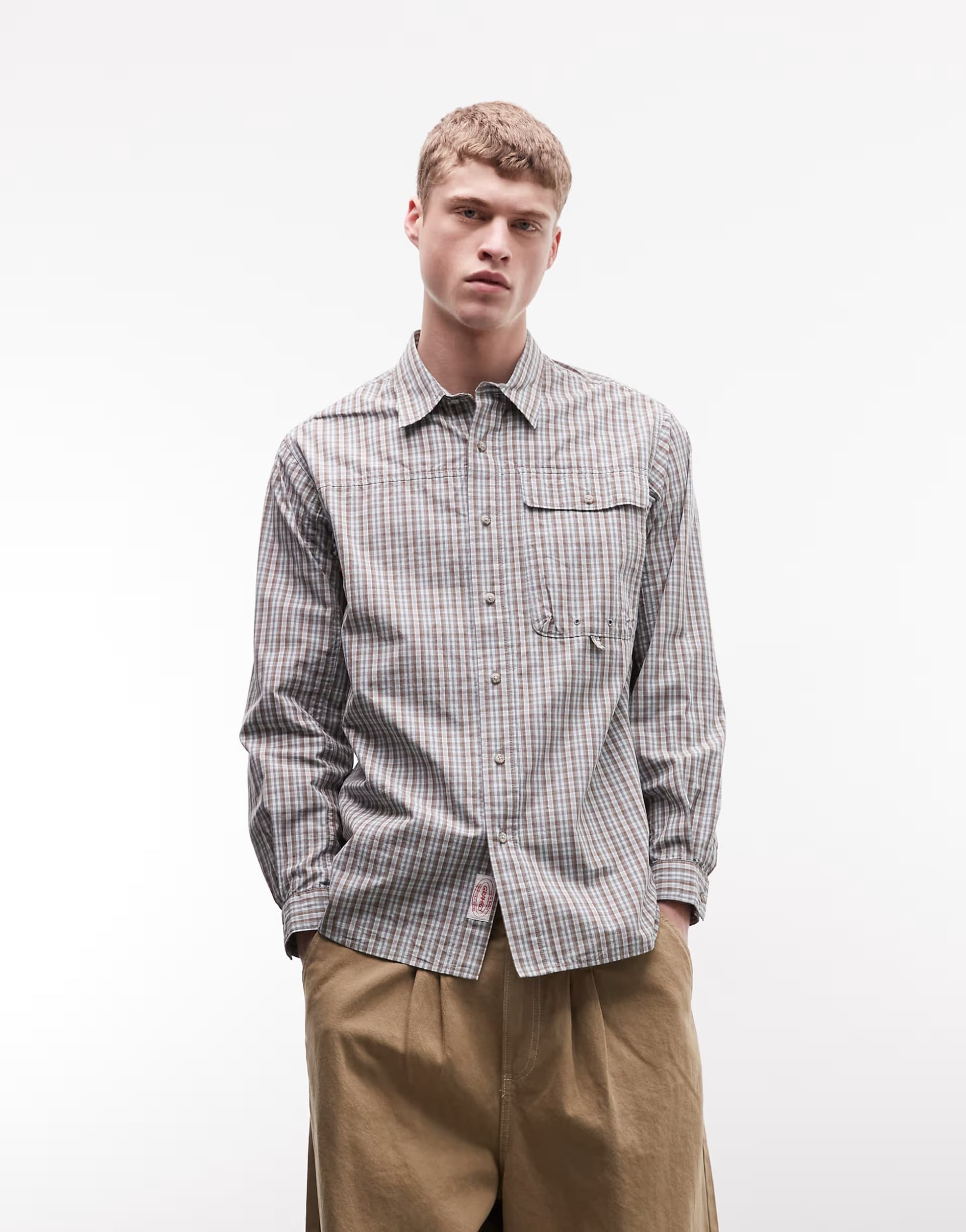 ASOS Gramicci poplin checkered millwood long sleeve shirt in multi