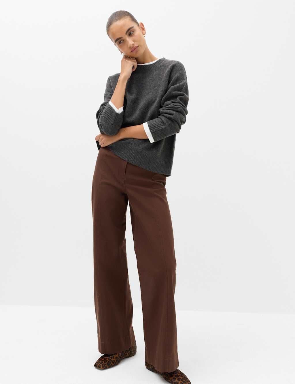 Marks & Spencer M&S Chocolate Cotton Wide Leg Trousers
