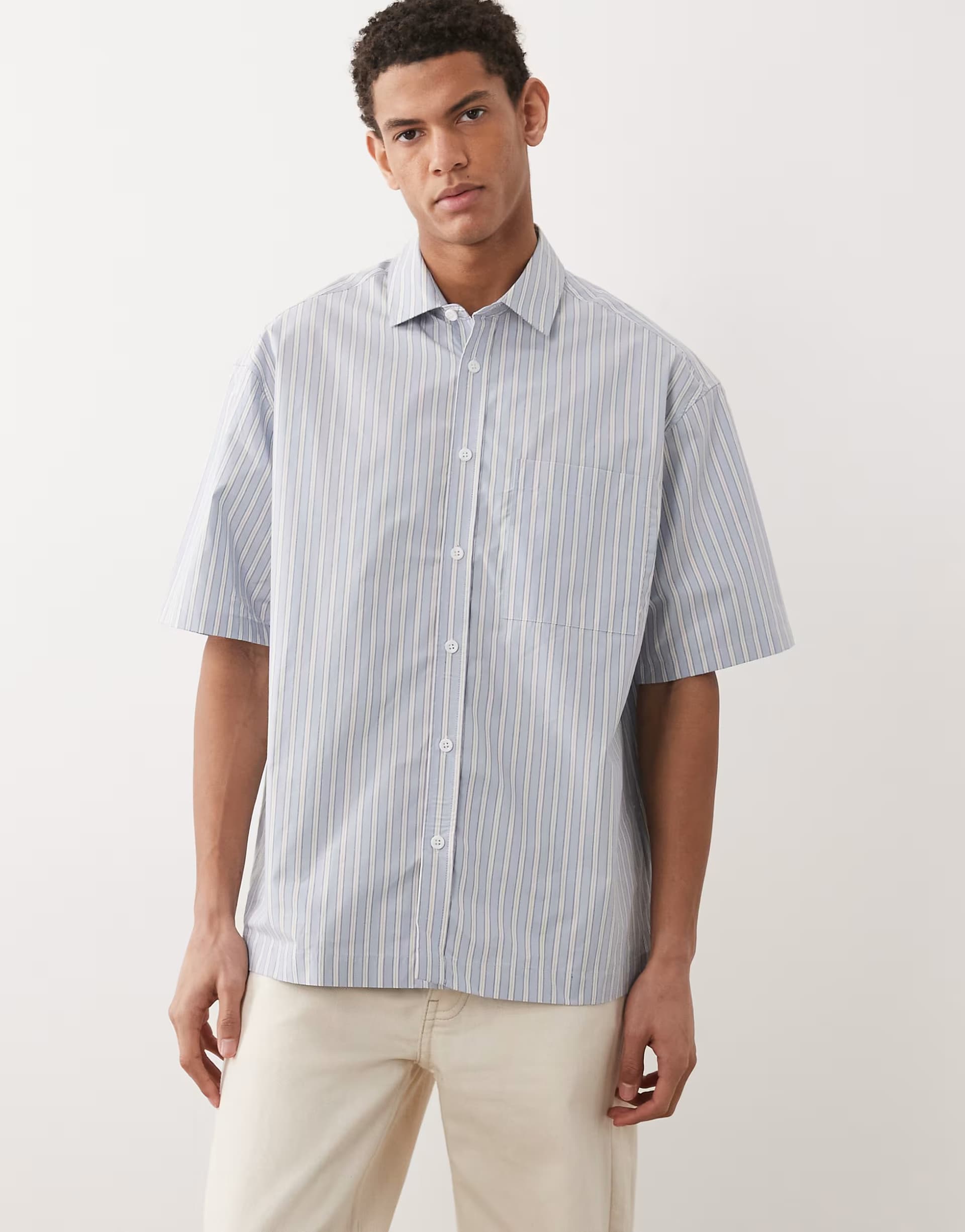 ASOS ASOS DESIGN oversized stripe shirt with chest pocket in blue