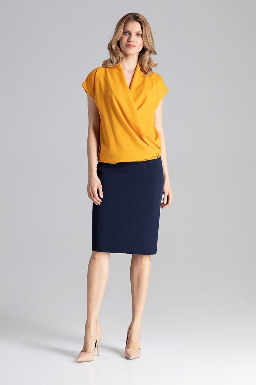 Love Lace Love Lace Women's Airy Envelope Neck Blouse with Dropped Sleeves Style 129813 in Yellow