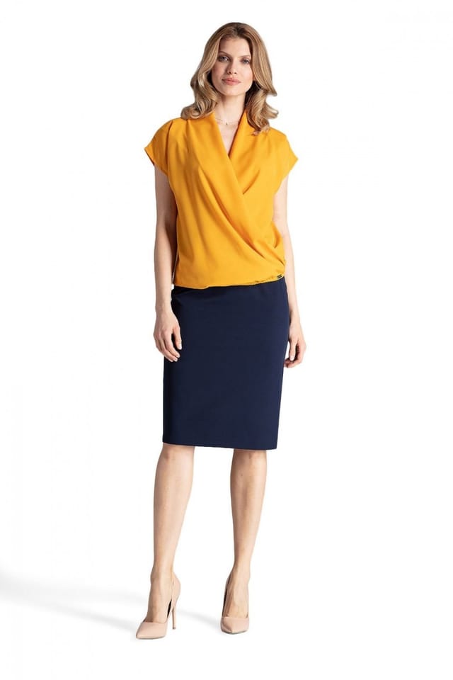 Love Lace Love Lace Women's Airy Envelope Neck Blouse with Dropped Sleeves Style 129813 in Yellow - 2