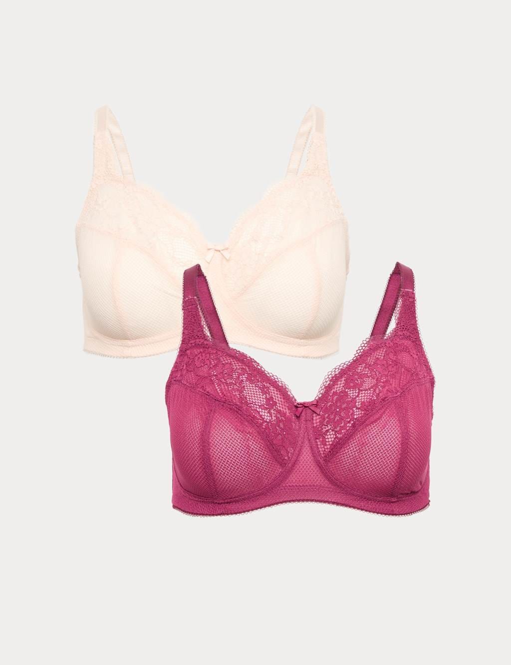 Marks & Spencer M&S 2 Pack Jasmine Lace Total Support Bras (B-H) Dark Raspberry - 1