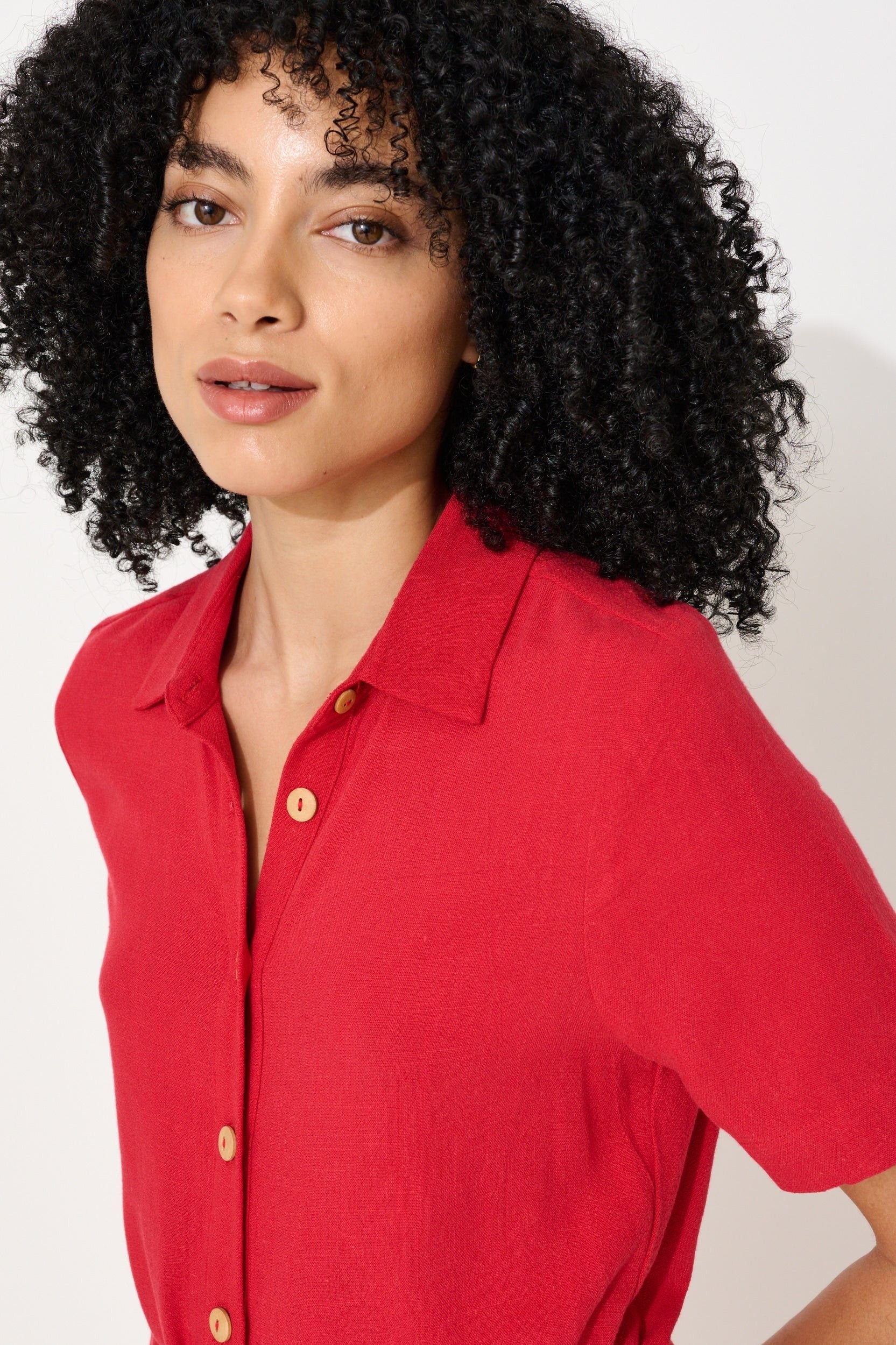 Louche Louche Women's Justin Linen Mix Short Sleeve Jumpsuit - Red - 4