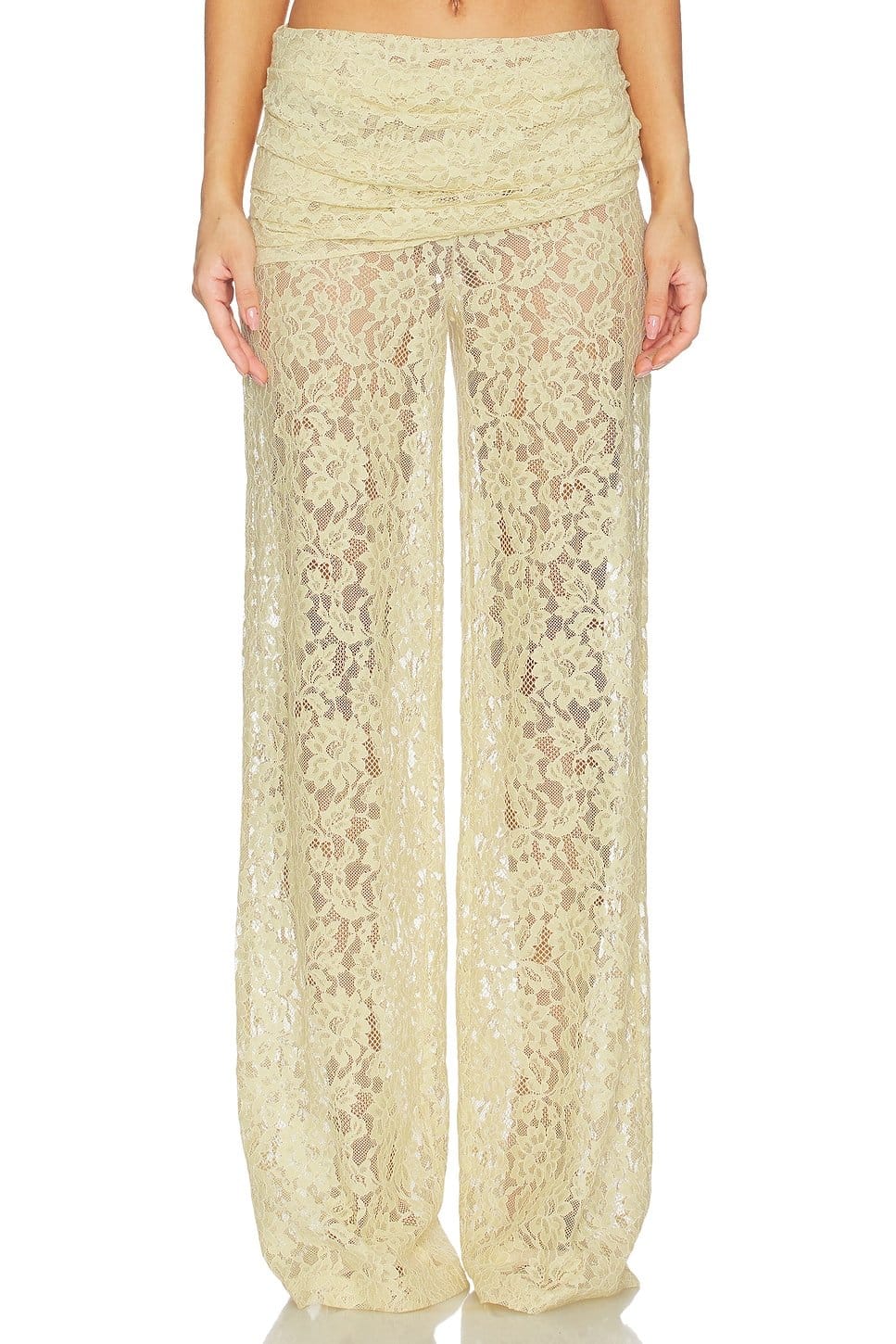 Revolve Antique Yellow Lace Wide-Leg Trousers