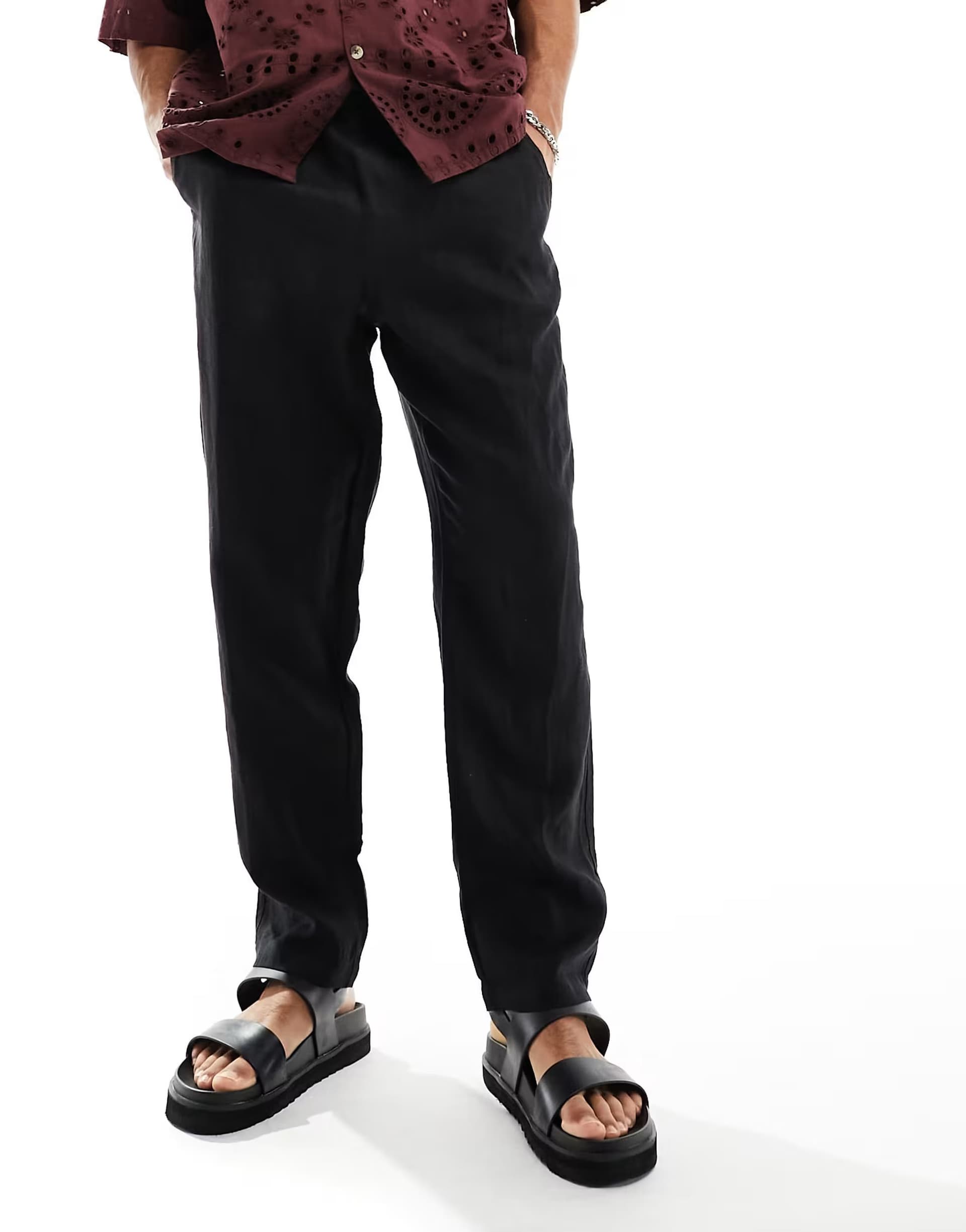 ASOS Cotton On relaxed straight leg linen trousers in black