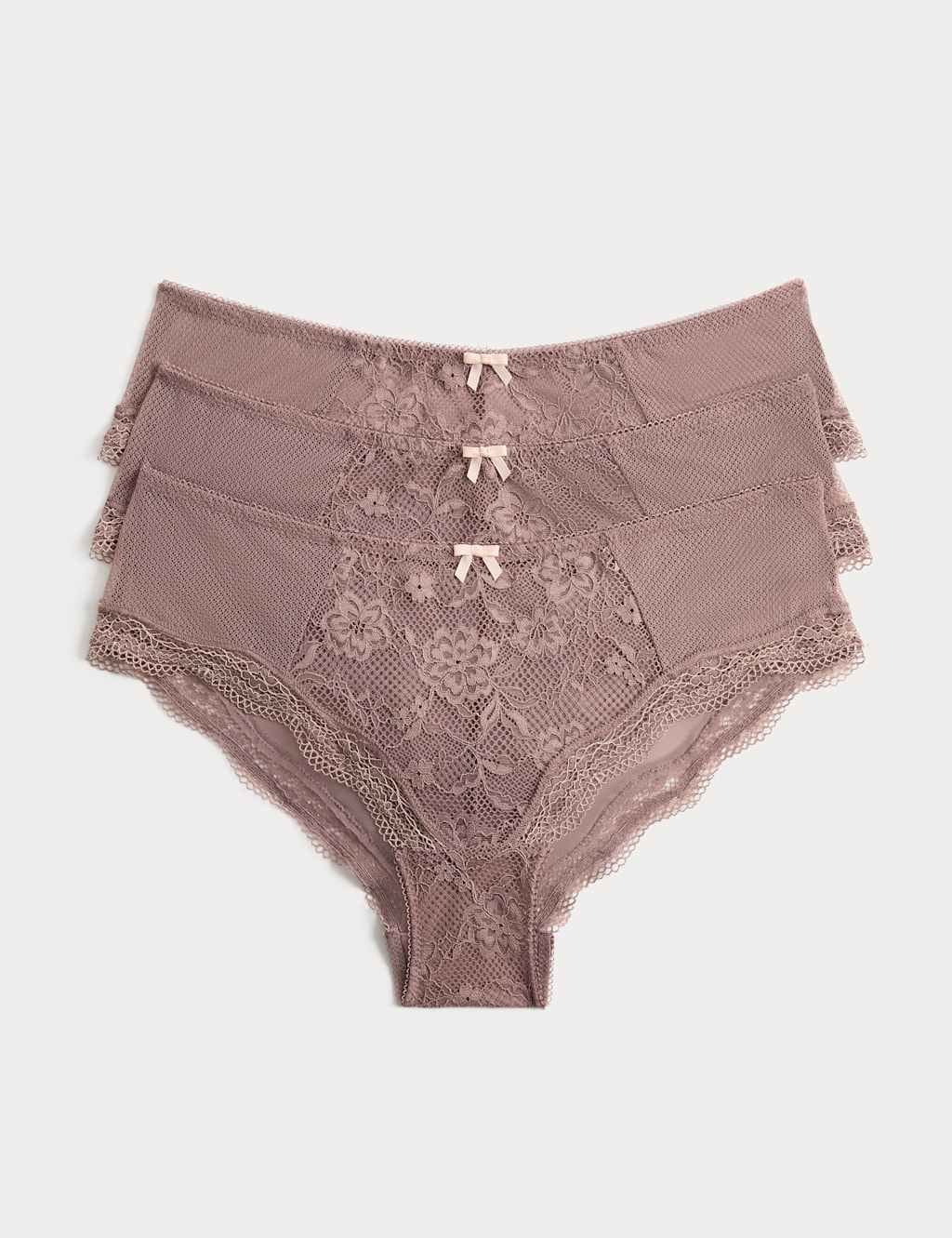 Marks & Spencer M&S 3 Pack Jasmine All Over Lace Hipster Knickers Praline - 1