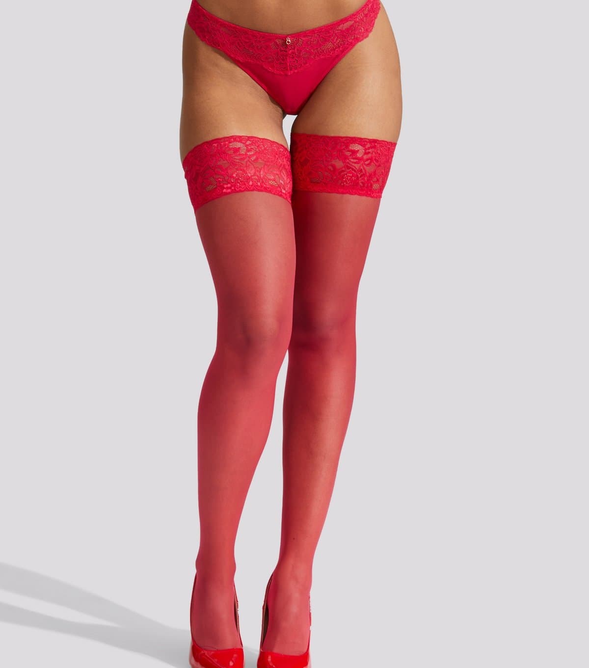Ann Summers Red Lace Top Glossy Hold Up Tights Ann Summers New Look