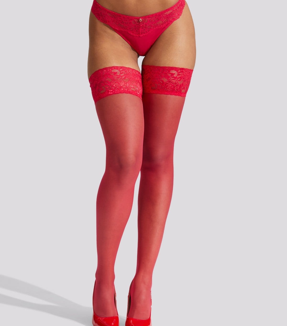 Ann Summers Red Lace Top Glossy Hold Up Tights Ann Summers New Look - 1