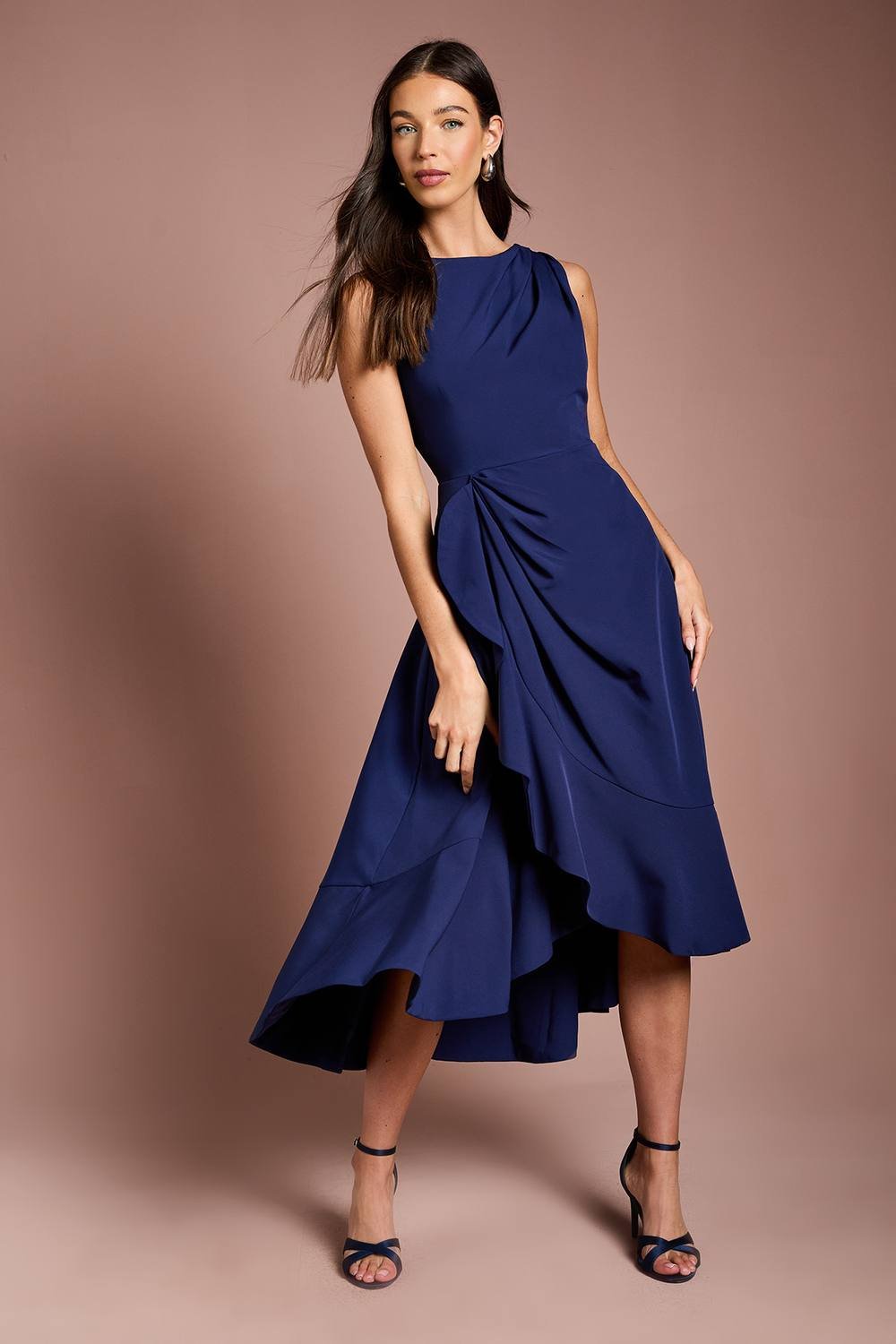 Coast Coast Women's Crepe Ruffle Dress With Low Back in Navy - 3