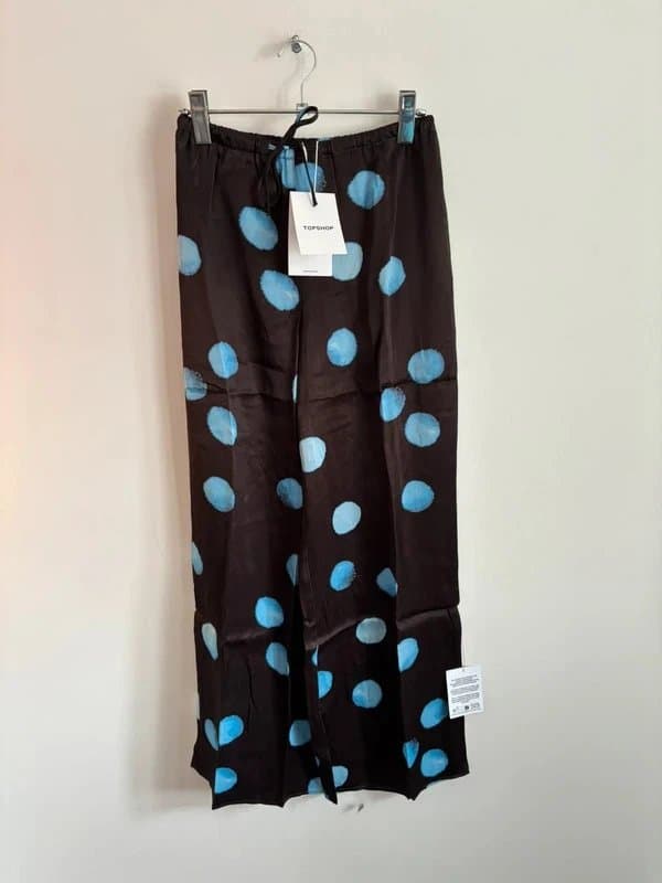 Topshop Topshop Satin Wide Leg Trousers Black & Blue Polka Dot