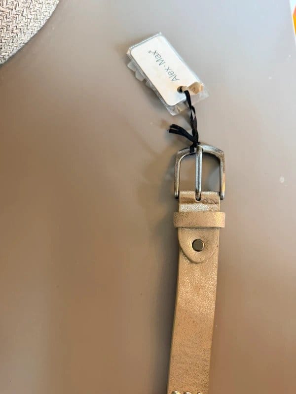Alex Max Alex Max Genuine Leather Skinny Studded Crystal Belt 42” Western Festival Alt Streetwear BNWT - 1