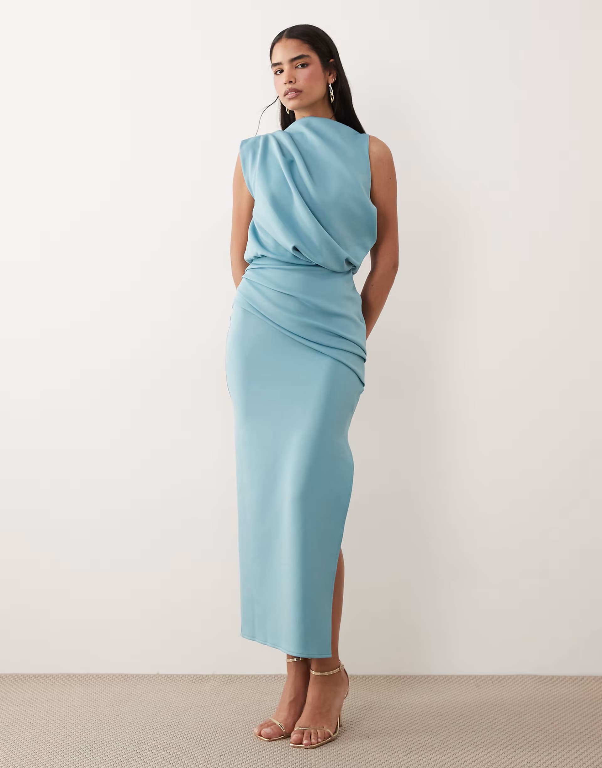 ASOS ASOS DESIGN draped structured midi dress with split in blue