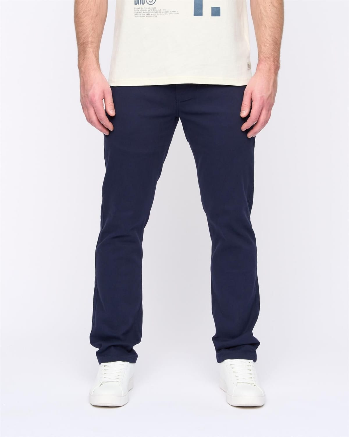 Duck&Cover Duck&Cover Franztown Men's Core Stretch Slim-Fit 5-Pocket Chino Trousers with Canvas Detail in Navy - 1