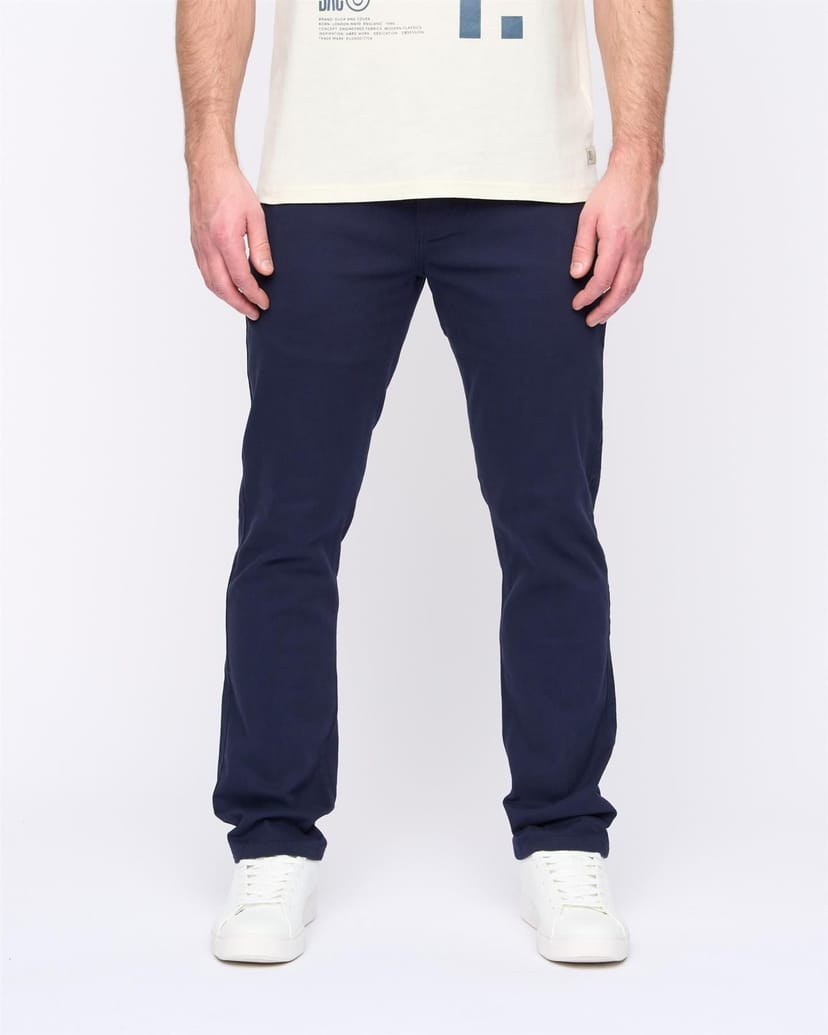 Duck&Cover Duck&Cover Franztown Men's Core Stretch Slim-Fit 5-Pocket Chino Trousers with Canvas Detail in Navy - 1