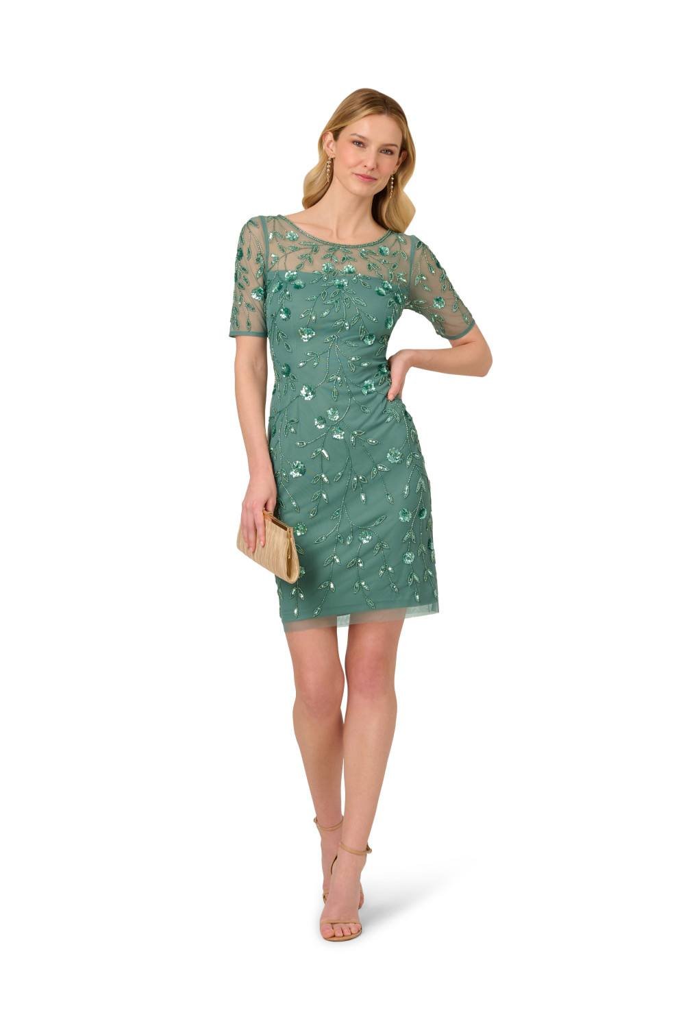 Adrianna Papell Adrianna Papell Women's Beaded Floral Short Dress in Green - 4