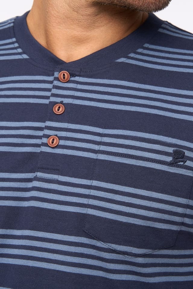 Bewley&Ritch Bewley&Ritch Men's Brigman 100% Cotton Slub Yarn-Dyed Stripe Henley T-Shirt in Navy - 2