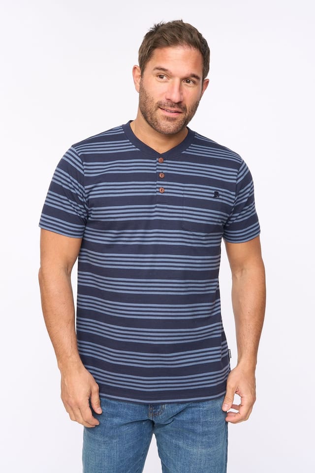 Bewley&Ritch Bewley&Ritch Men's Brigman 100% Cotton Slub Yarn-Dyed Stripe Henley T-Shirt in Navy - 3