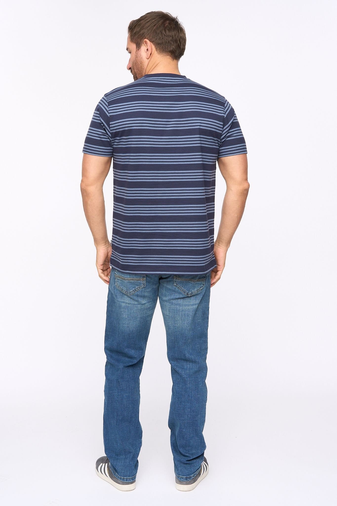 Bewley&Ritch Bewley&Ritch Men's Brigman 100% Cotton Slub Yarn-Dyed Stripe Henley T-Shirt in Navy - 4