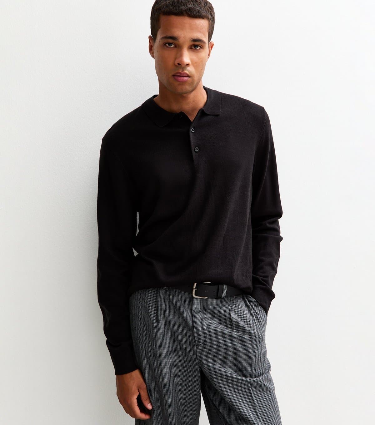 New Look New Look Men's Black Regular Long Sleeve Polo Top