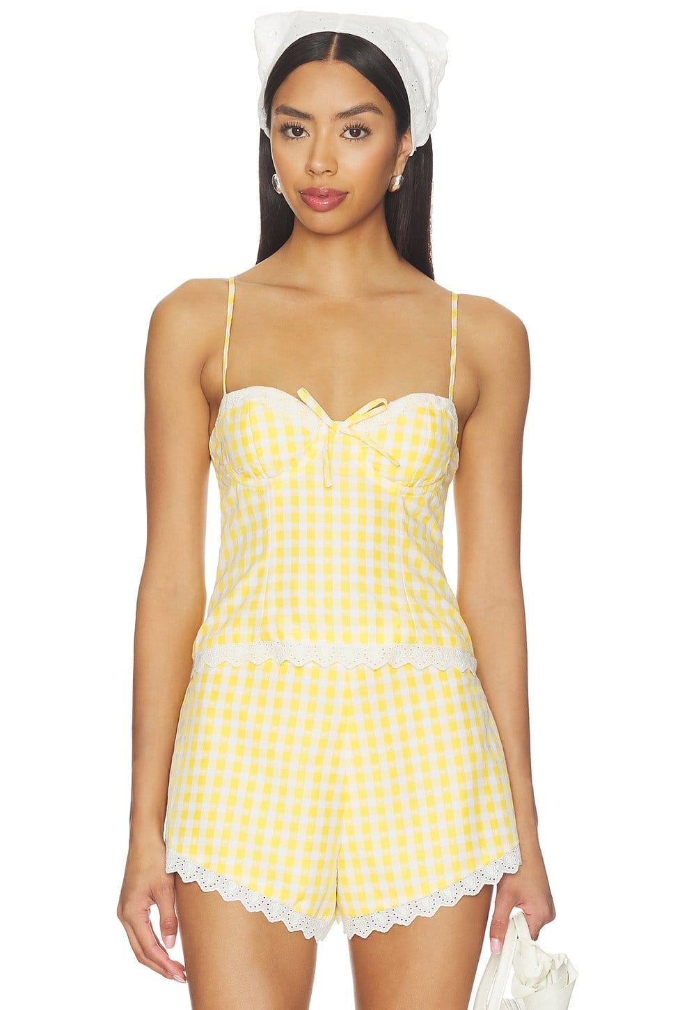 Revolve Yellow & White Check Bustier Top