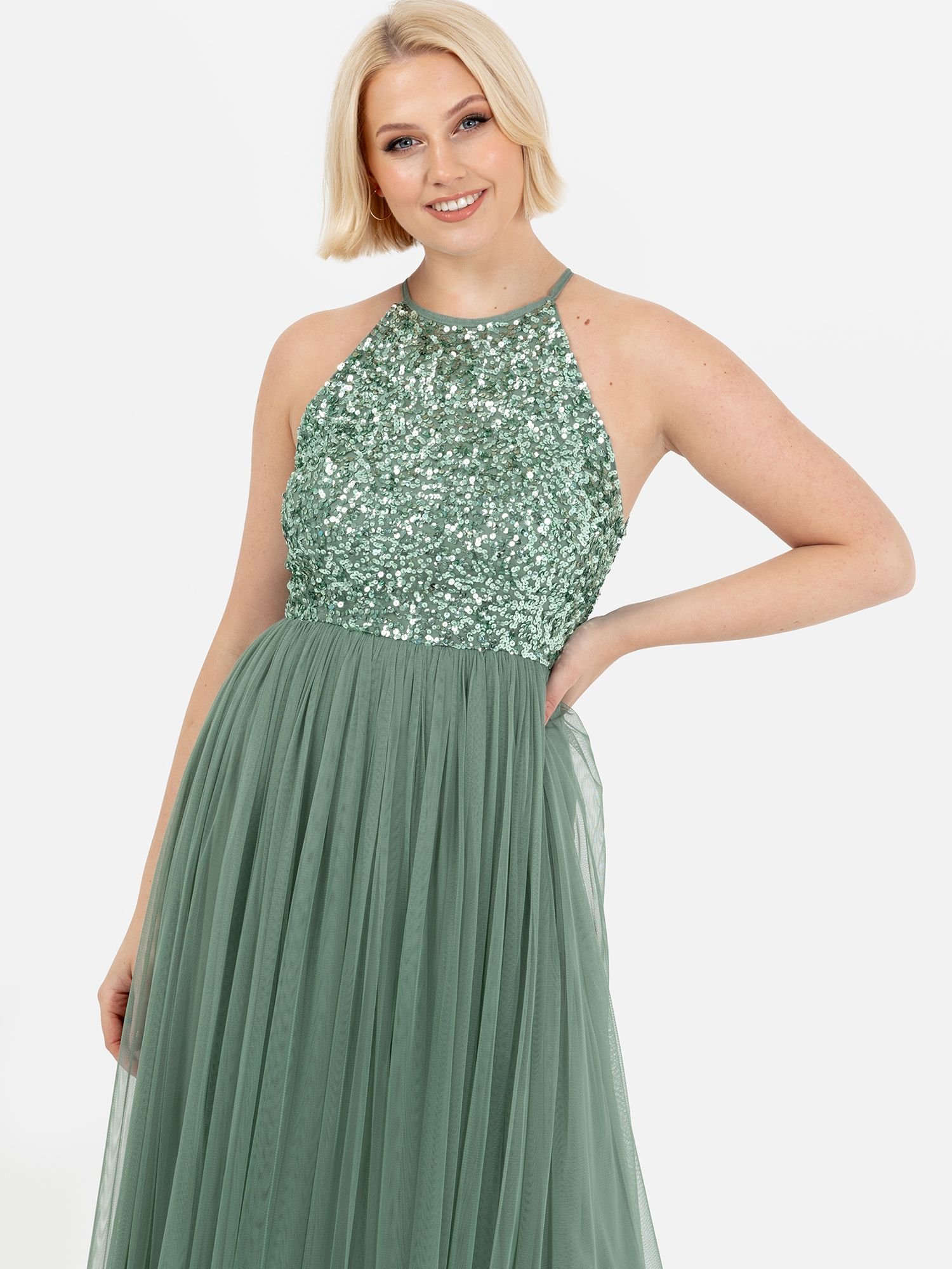 Maya Deluxe Maya Deluxe Women's Embellished Halter Neck Maxi Dress in Dark Green - 2