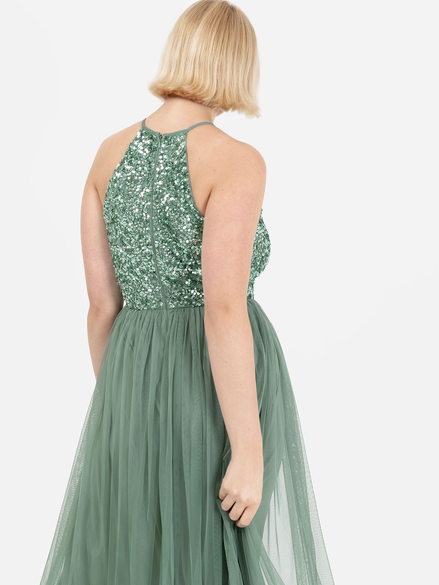 Maya Deluxe Maya Deluxe Women's Embellished Halter Neck Maxi Dress in Dark Green - 3