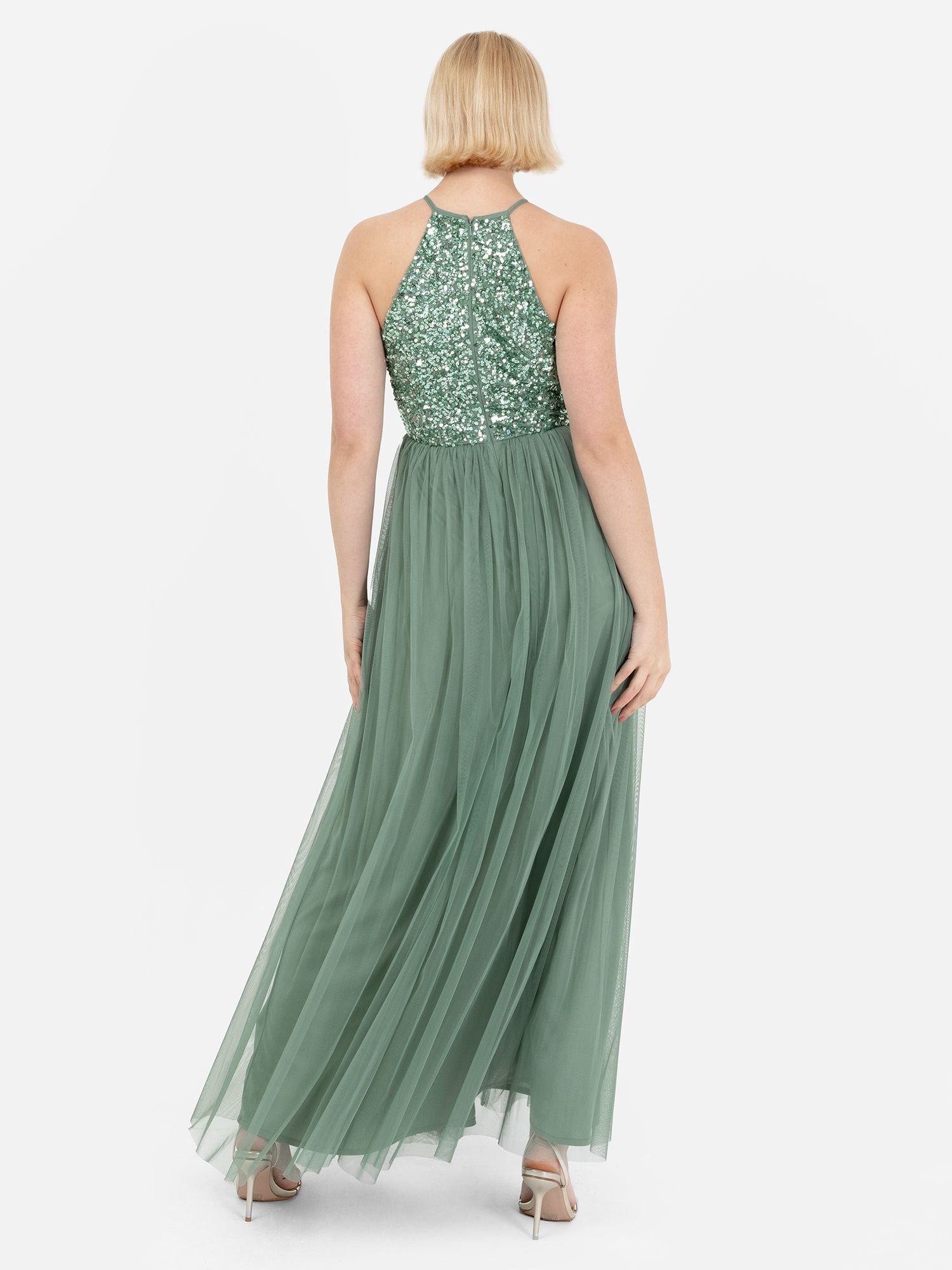 Maya Deluxe Maya Deluxe Women's Embellished Halter Neck Maxi Dress in Dark Green - 4