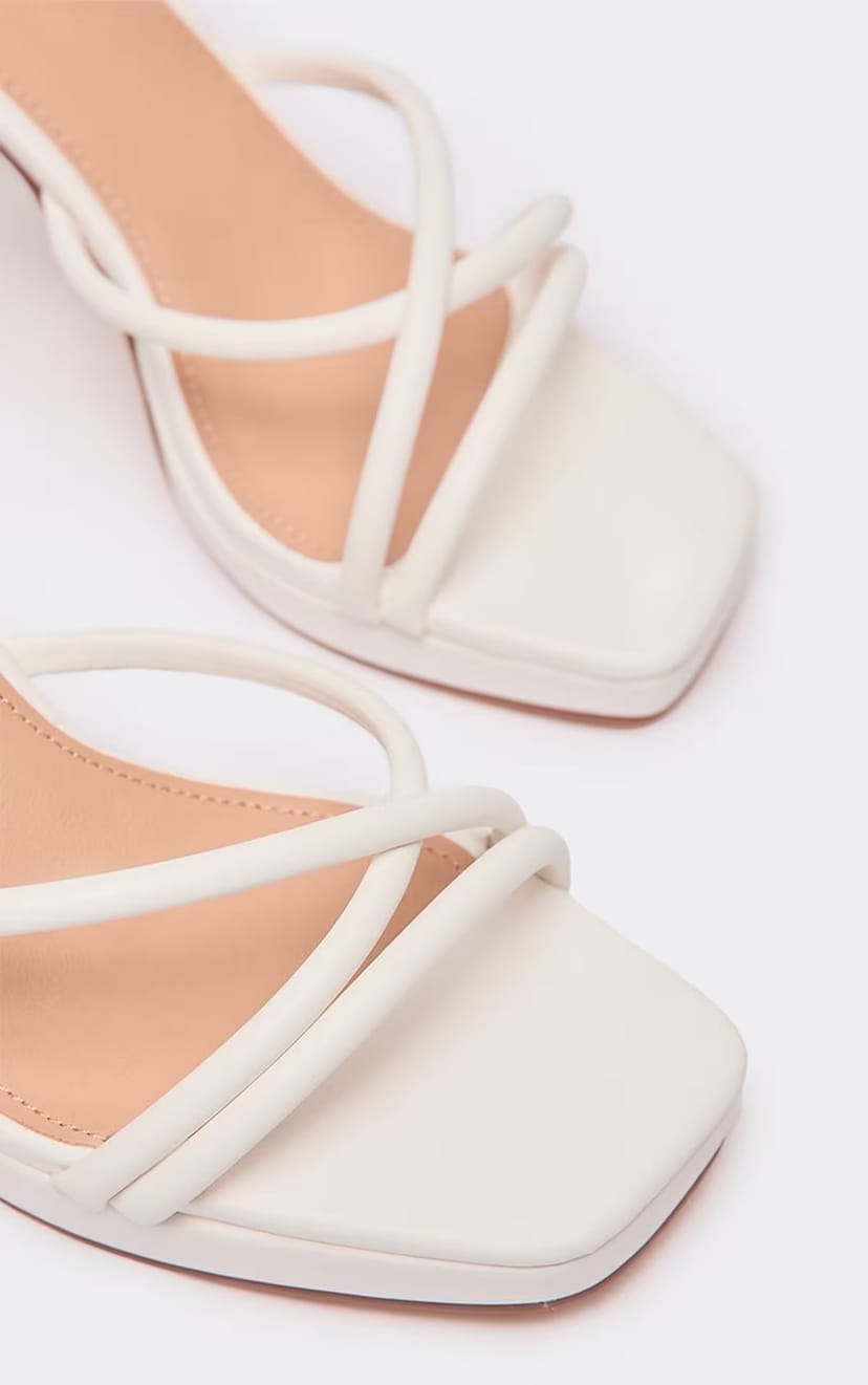 EGO Cozmo Strappy Block Heel In White Faux Leather, Women's Size UK 3 - 1