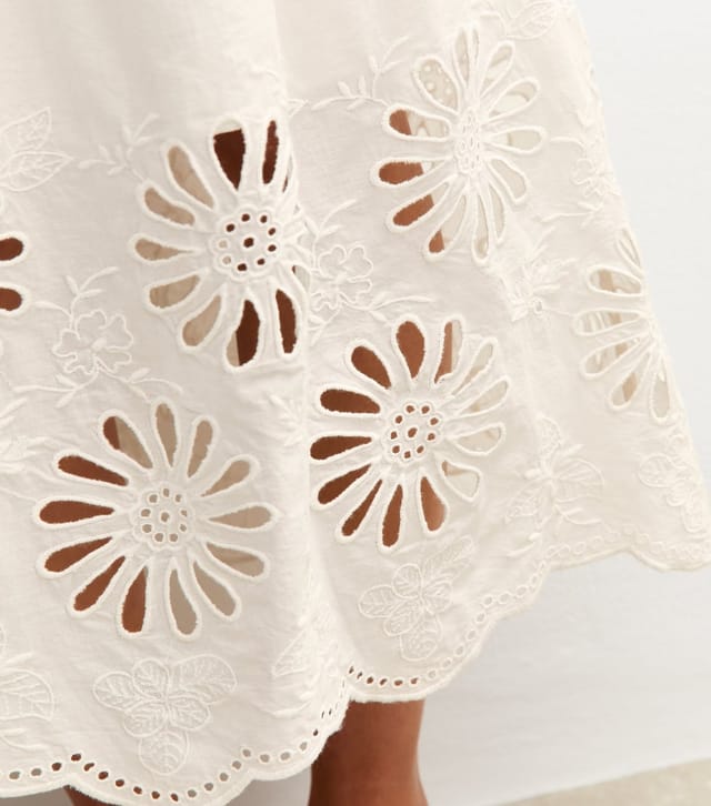 New Look Women's White Embroidered Cutout Hem Midi Skirt New Look - 3