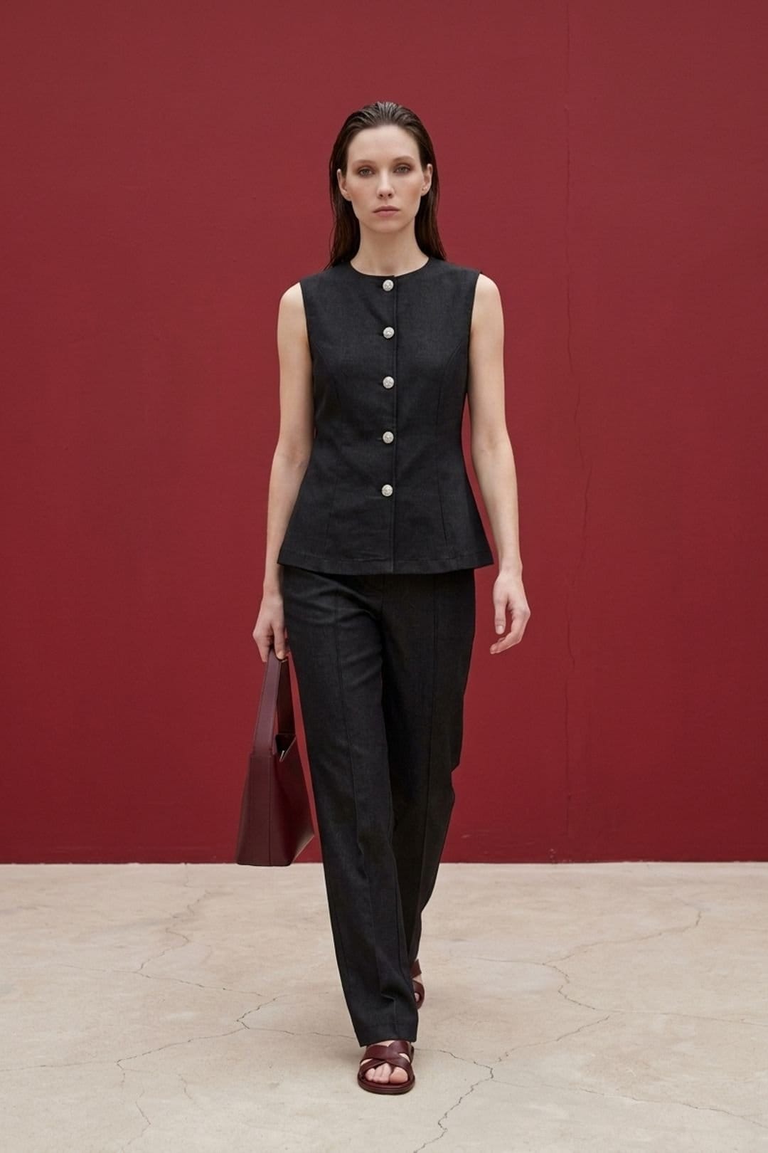 MyFashion Charcoal Cotton Poplin Vest & Trouser Set