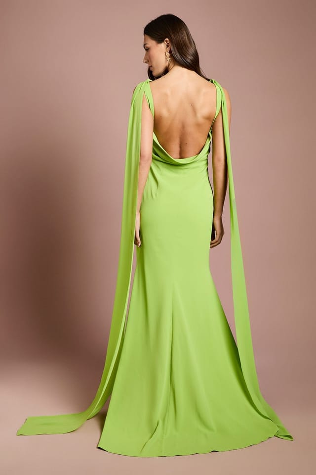Coast Coast Women's Chiffon Detail Cowl Back Crepe Maxi Dress in Lime - 3