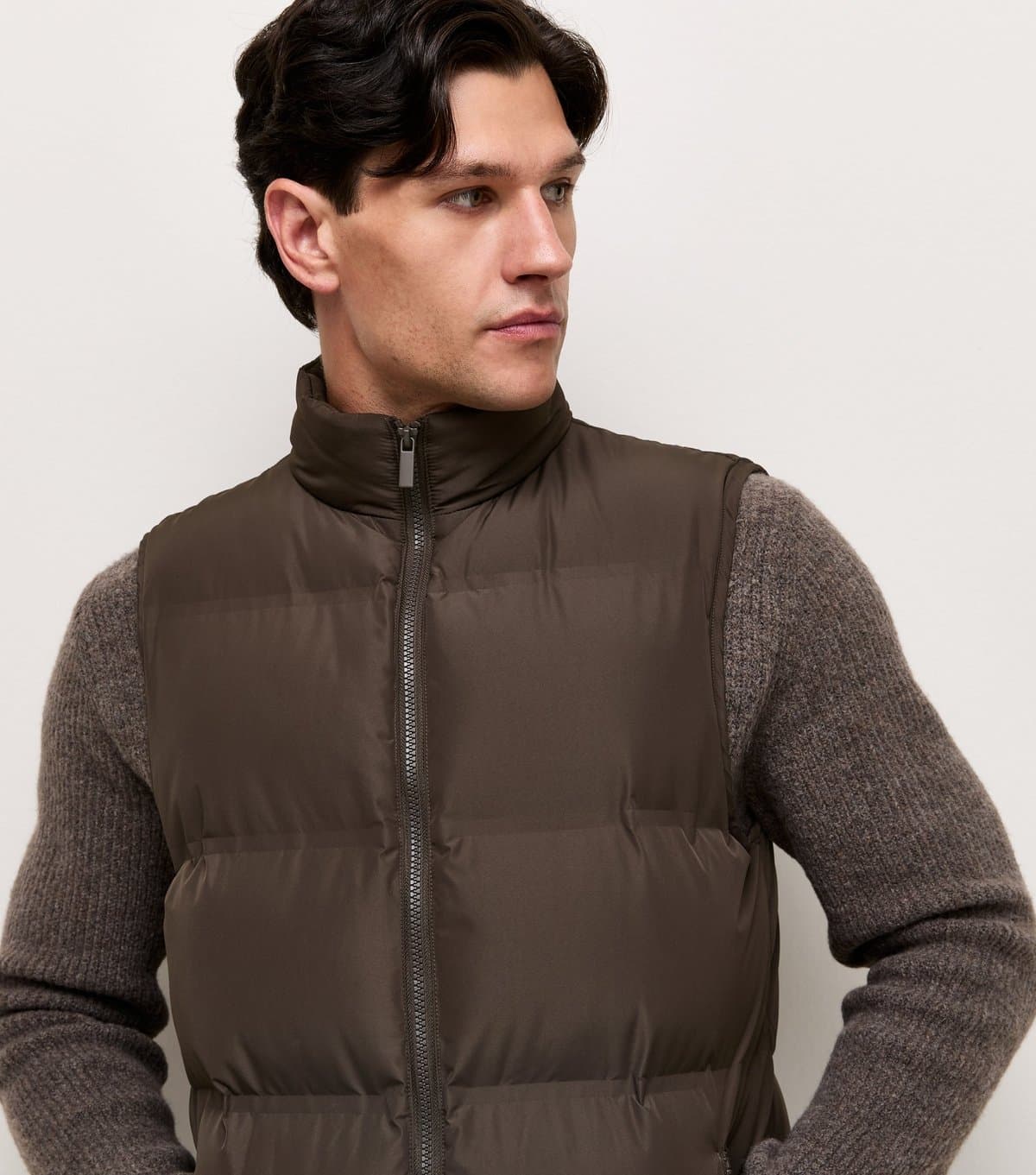 New Look Men's Dark Brown Regular Fit Heatseal Puffer Gilet New Look