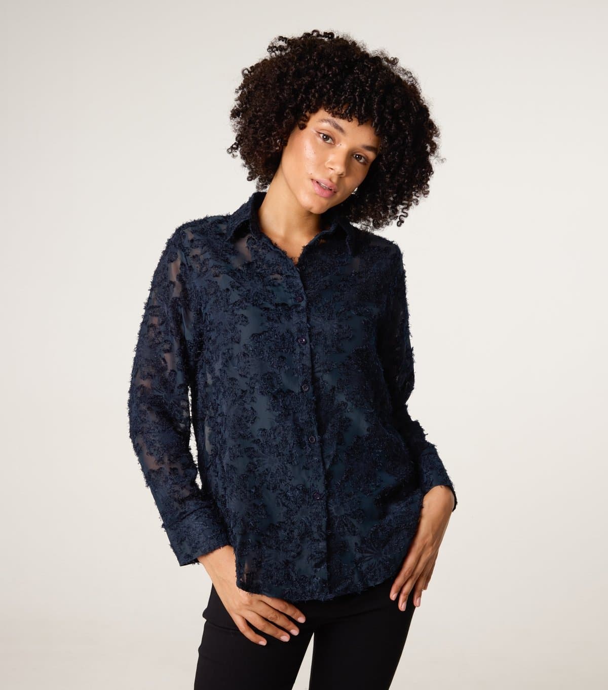 Blue Vanilla Women's Navy Fluffy Oversized Shirt Blue Vanilla New Look