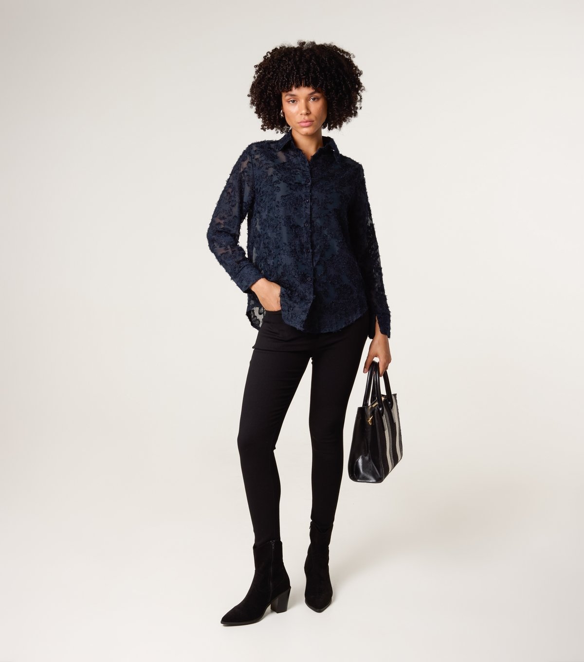 Blue Vanilla Women's Navy Fluffy Oversized Shirt Blue Vanilla New Look - 2