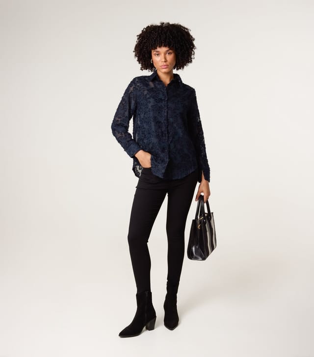 Blue Vanilla Women's Navy Fluffy Oversized Shirt Blue Vanilla New Look - 2