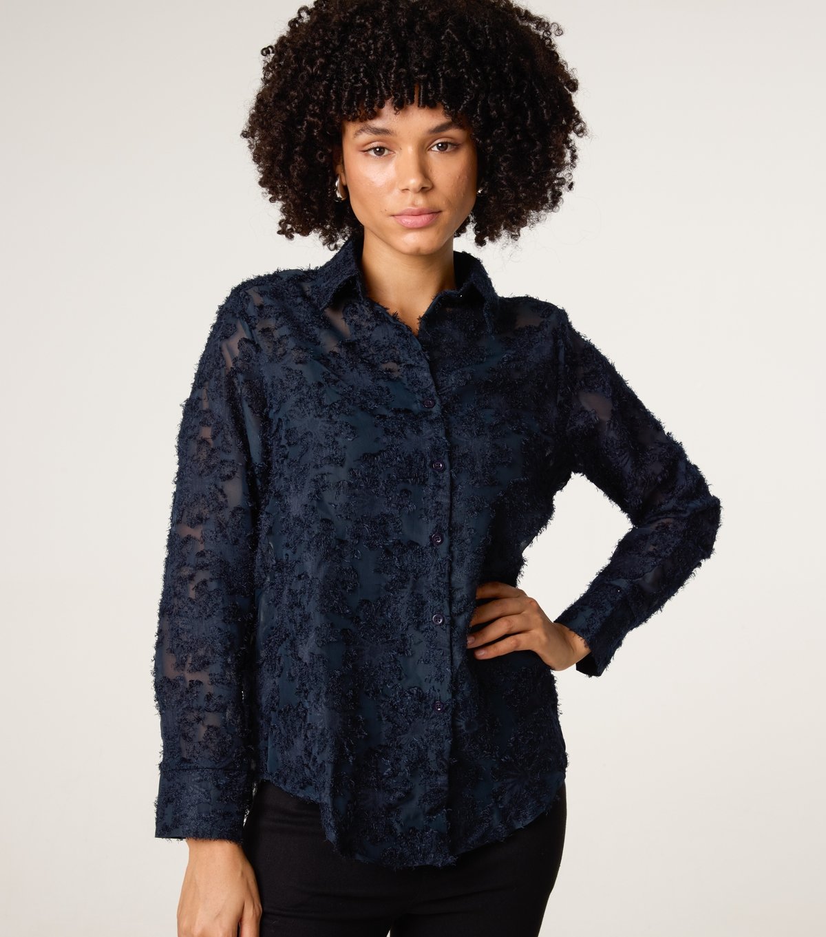 Blue Vanilla Women's Navy Fluffy Oversized Shirt Blue Vanilla New Look - 3