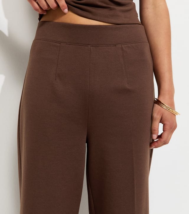 New Look Women's Petite Dark Brown Jersey Wide Leg Trousers New Look - 2