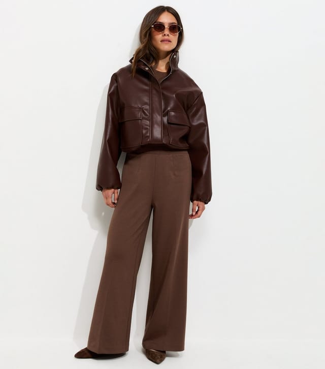 New Look Women's Petite Dark Brown Jersey Wide Leg Trousers New Look - 3