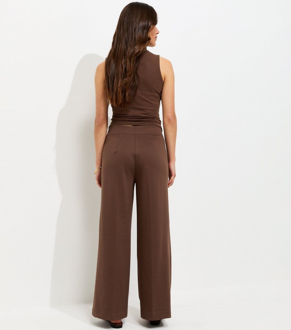 New Look Women's Petite Dark Brown Jersey Wide Leg Trousers New Look - 4