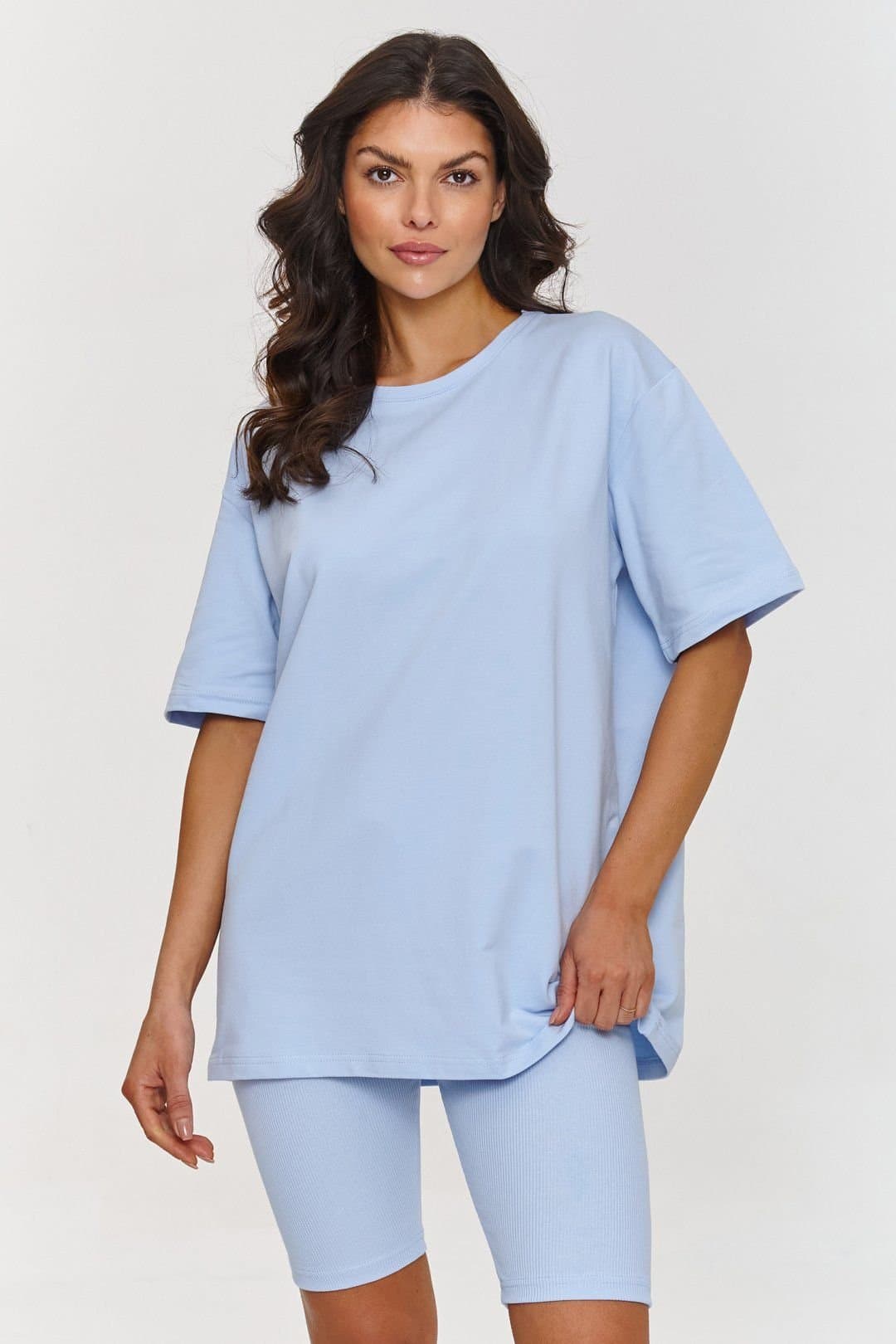Love Lace Love Lace Women's Rib Collar Cotton T-Shirt Set in Blue