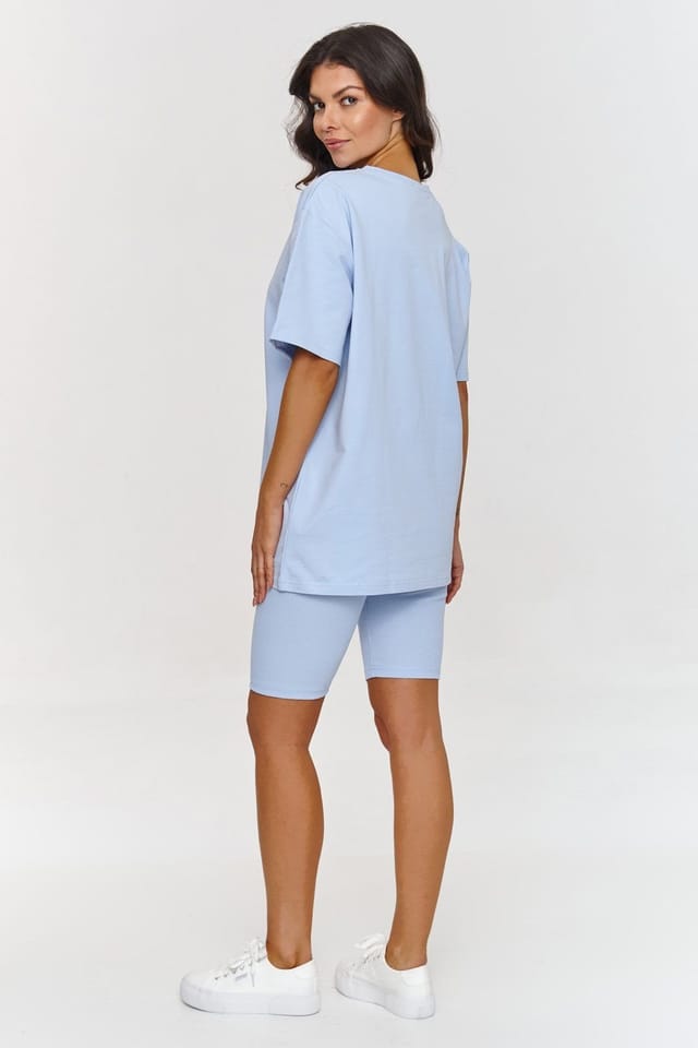 Love Lace Love Lace Women's Rib Collar Cotton T-Shirt Set in Blue - 3