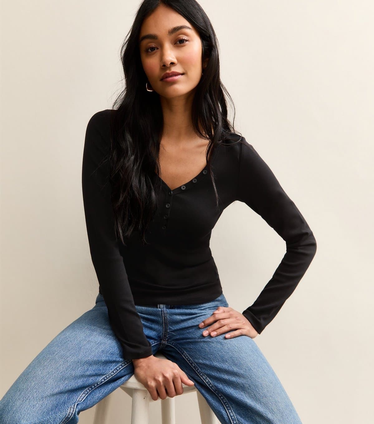 New Look New Look Black Long Sleeve Henley Top