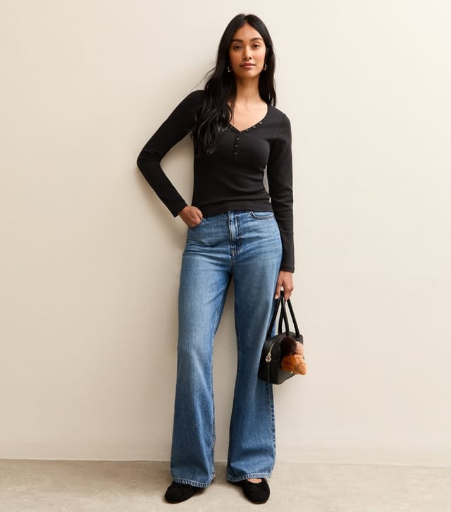 New Look Women's Black Long Sleeve Henley Top New Look - 3