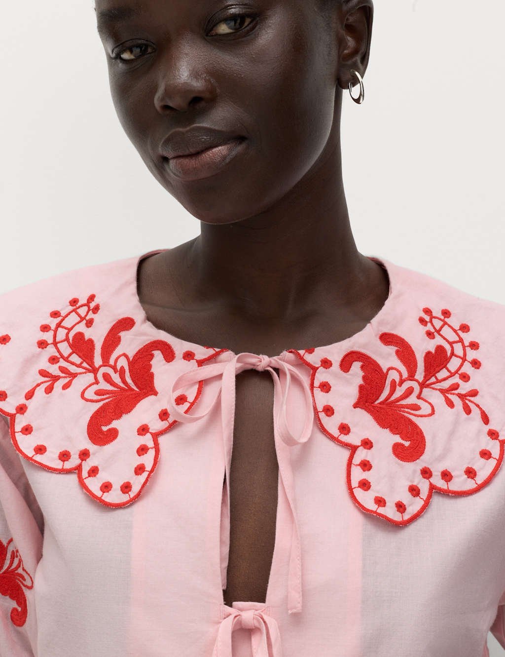 Marks & Spencer M&S Pure Cotton Embroidered Collared Blouse Pink Mix - 4