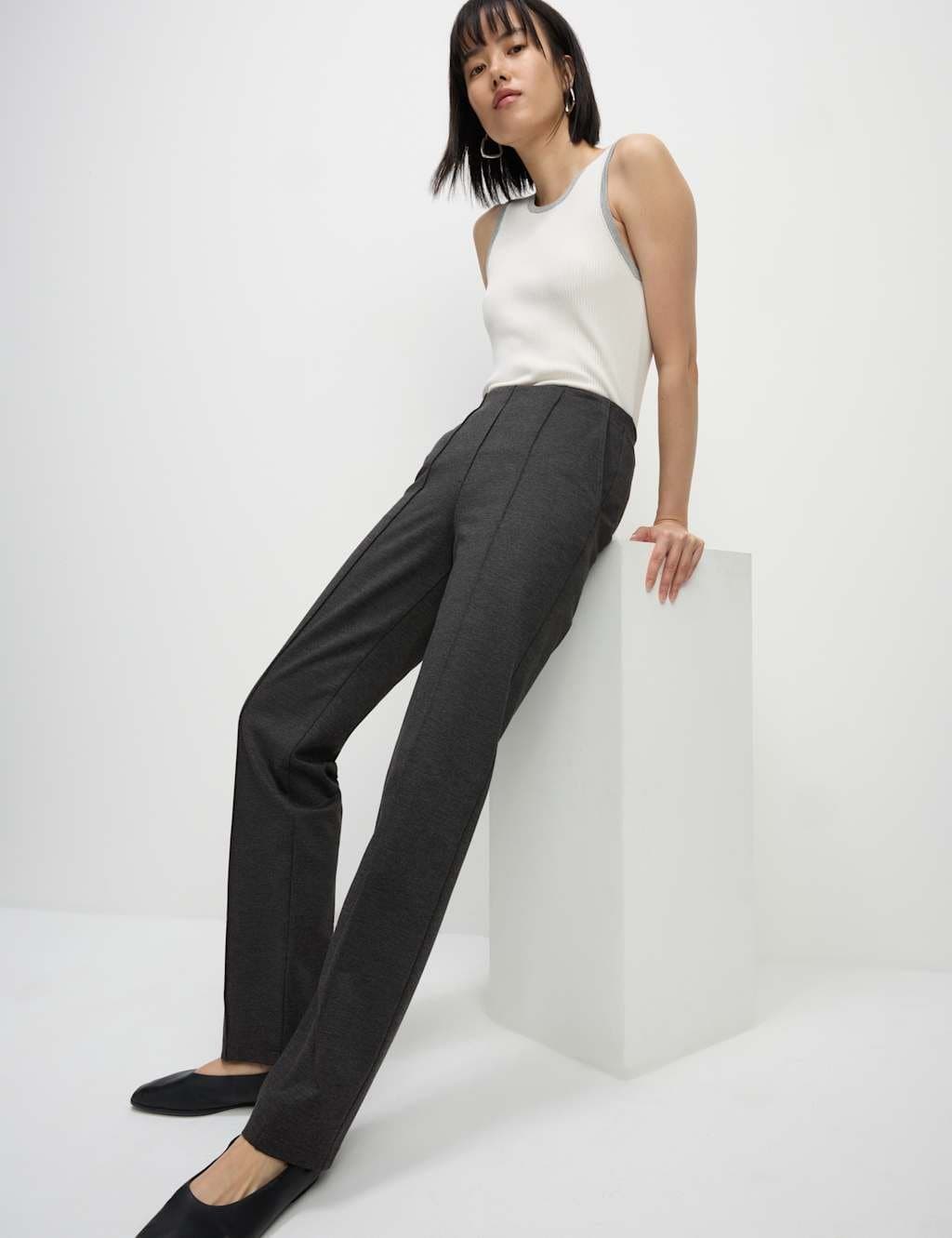 Marks & Spencer M&S Jersey Twill Straight Leg Trousers Charcoal