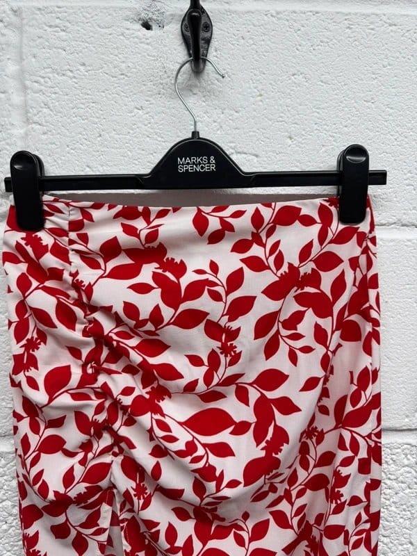 Pink Boutique Ladies Red White Patterened Co Ord Summer Crop Bralette Ruched Skirt Slit - 1