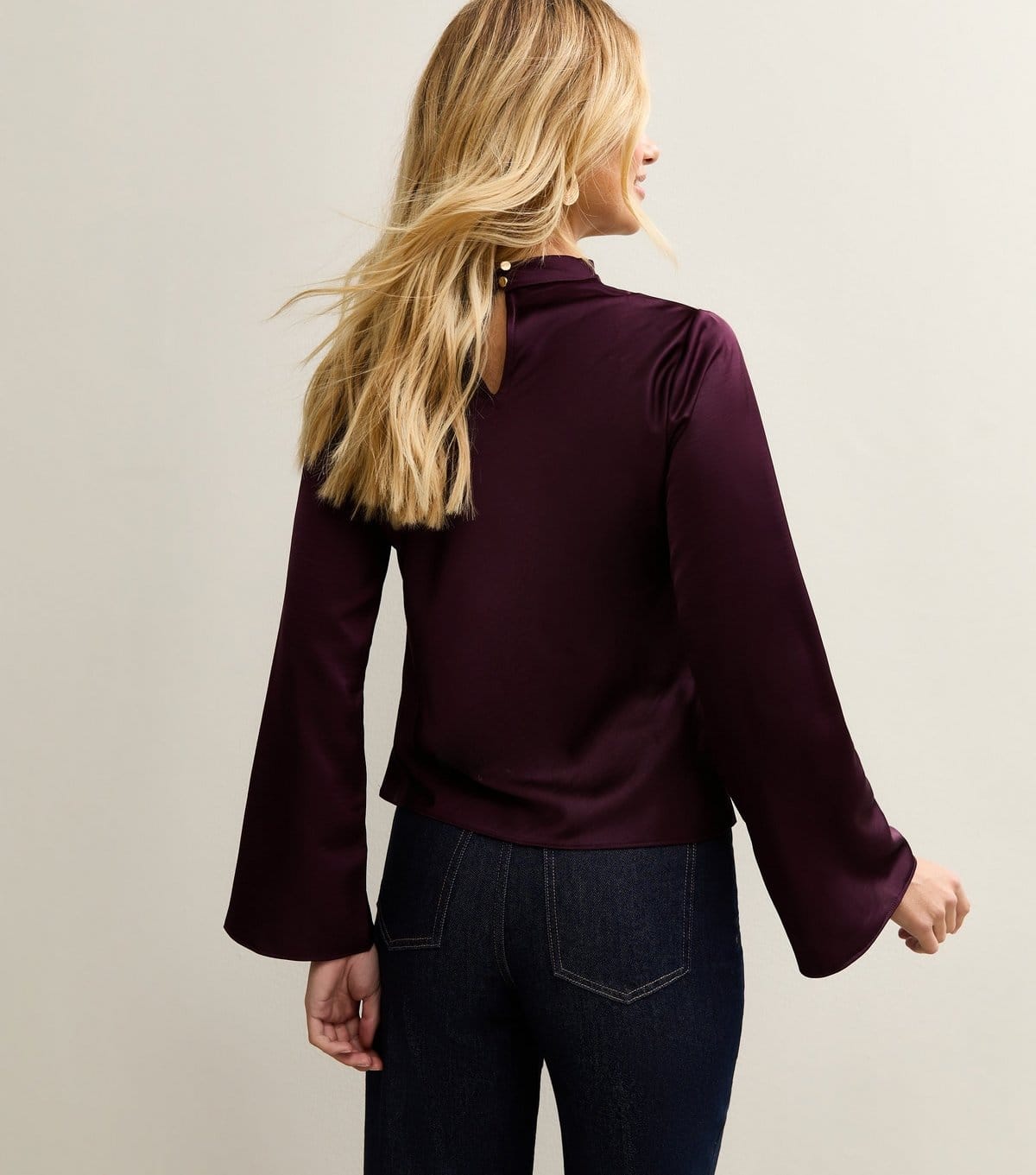 New Look Women's Burgundy Satin Cowl Neck Long Sleeve Top New Look - 4