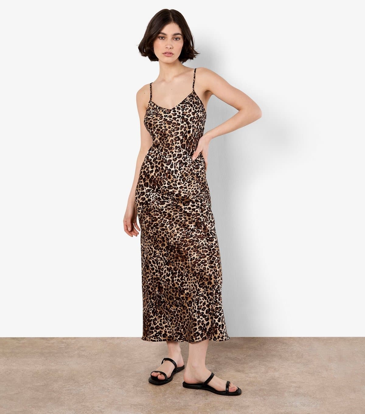 Apricot Women's Brown Leopard Print Textured Slip Dress Apricot New Look